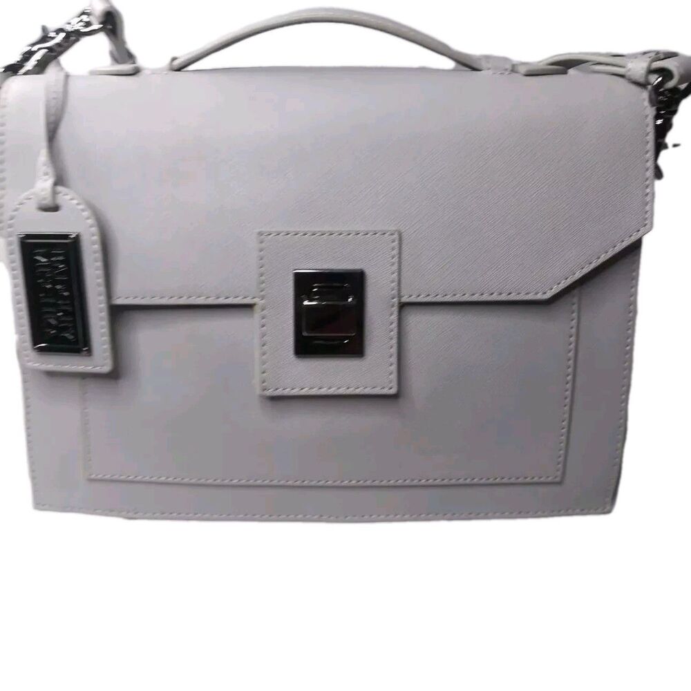 Badgley Mischka Messenger Bag Gray Leather Shoulder Bag Medium Size Purse